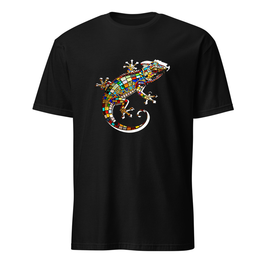 Gecko Mosaik – Premium Kunst T-Shirt – Premium-Kunst-T-Shirt, Fluid-Art-Frontdruck