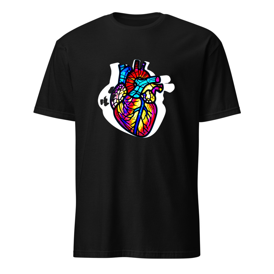 Herz Buntglas – Premium Kunst T-Shirt – Premium-Kunst-T-Shirt, Fluid-Art-Frontdruck