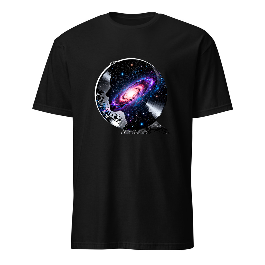 Schallplatte Galaxie – Premium Kunst T-Shirt – Premium-Kunst-T-Shirt, Fluid-Art-Frontdruck