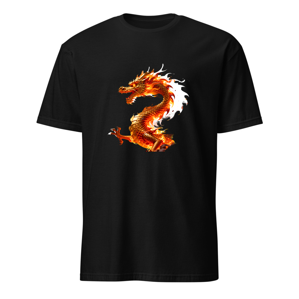 Drache Flammen – Premium Kunst T-Shirt – Premium-Kunst-T-Shirt, Fluid-Art-Frontdruck