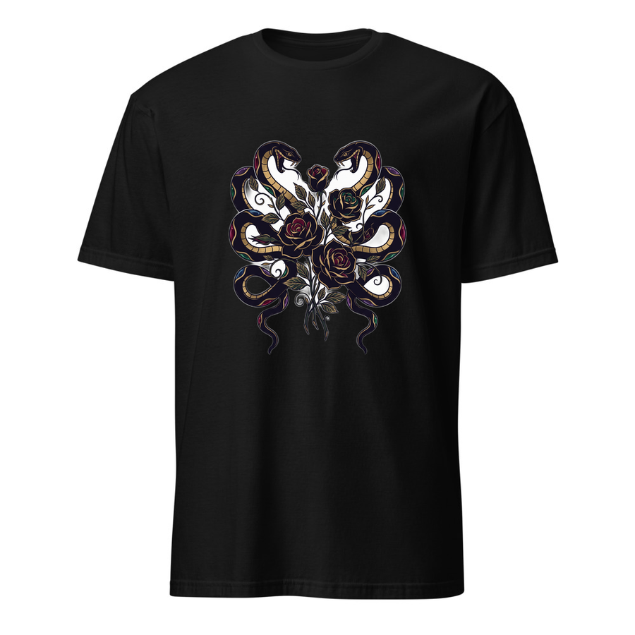 Schlange und Rosen – Premium Kunst T-Shirt